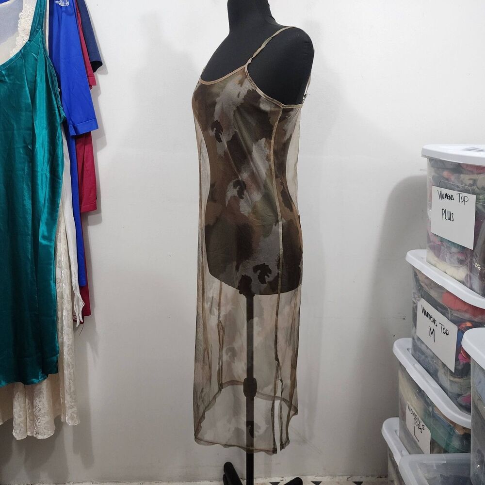 Sheer Mesh Camo-print Sleeveless midi dress Stretch Womens Size S/M - Picture 6 of 16